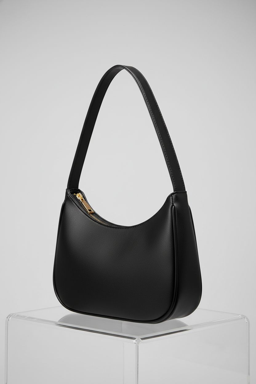 CYHTWSDJ black hobo bag showcased on sleek riser, showcasing premium design for going out.