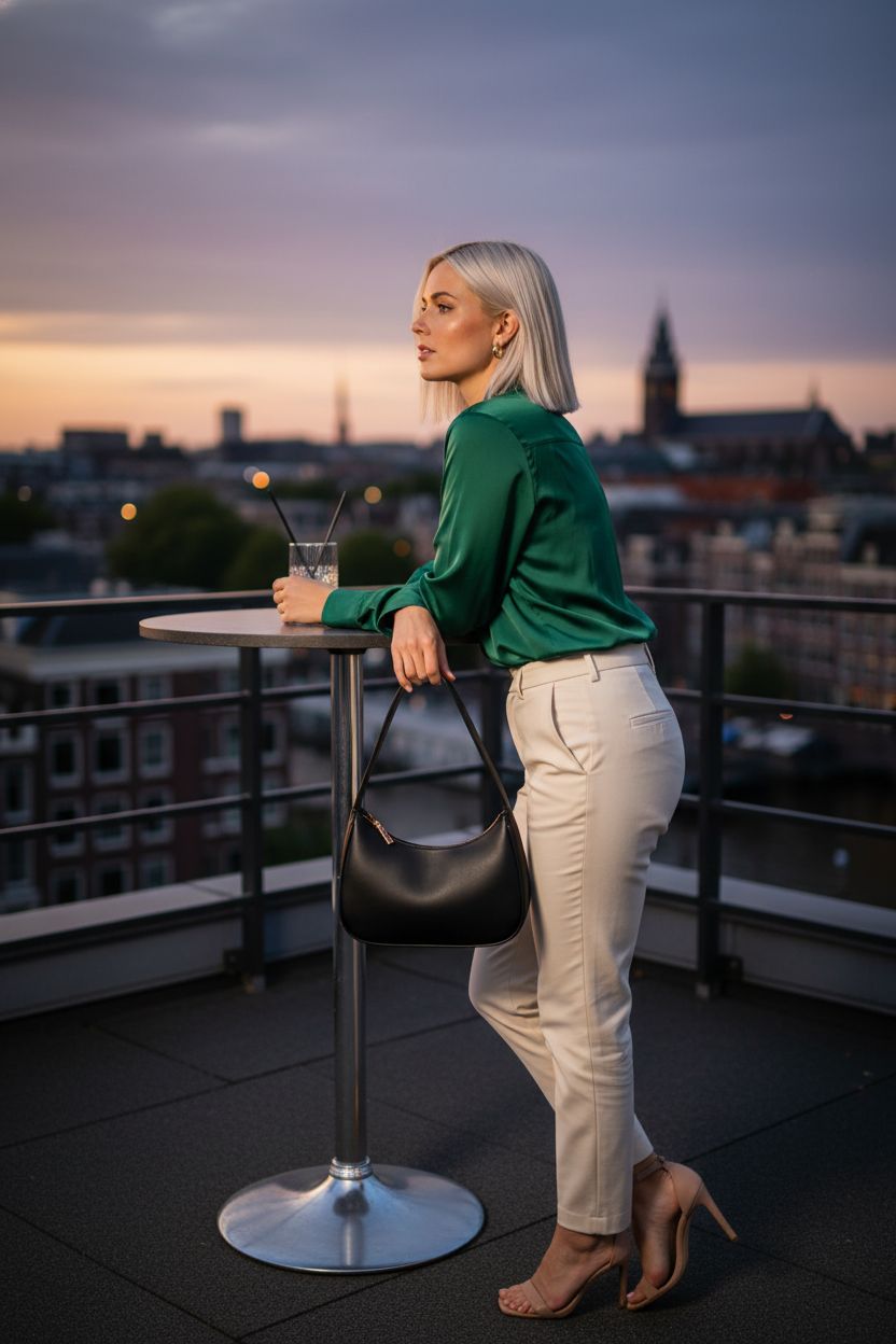 CYHTWSDJ hobo bag underarm on rooftop during golden hour, chic and trendy going out purse.