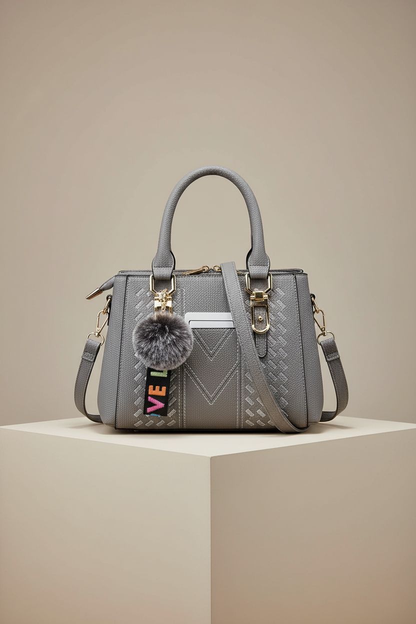VIDSID grey purse on a neutral backdrop, showcasing its structured form and durability.