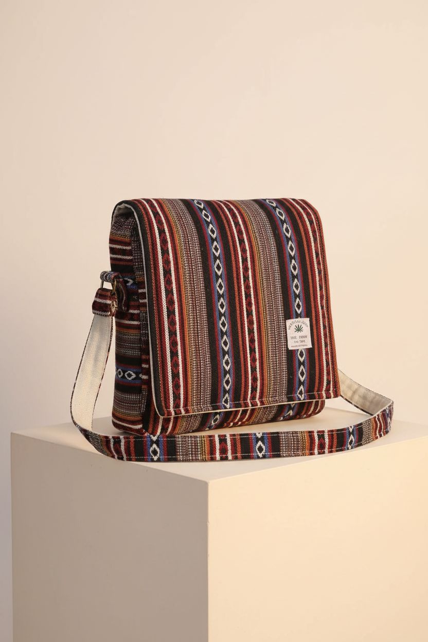 Close-up of Marubhumi Core Hemp Bag showcasing its quality stitching and adjustable strap on a clean background.