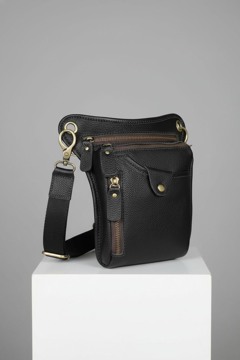 DK86 Genuine Leather hip bag displayed on a neutral background, highlighting its craftsmanship and stylish design.