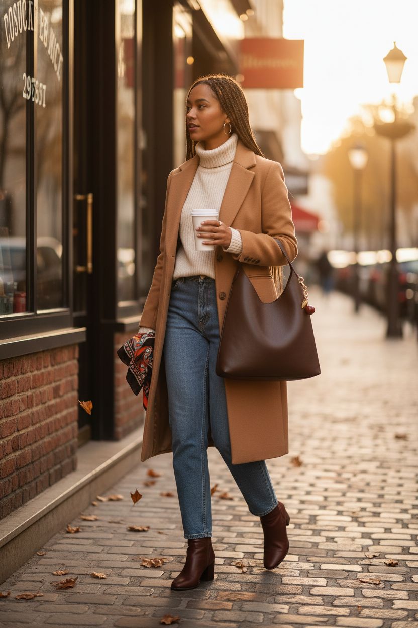 HICARRY faux suede hobo bag in deep brown draped on shoulder near café, capturing autumn vibes.