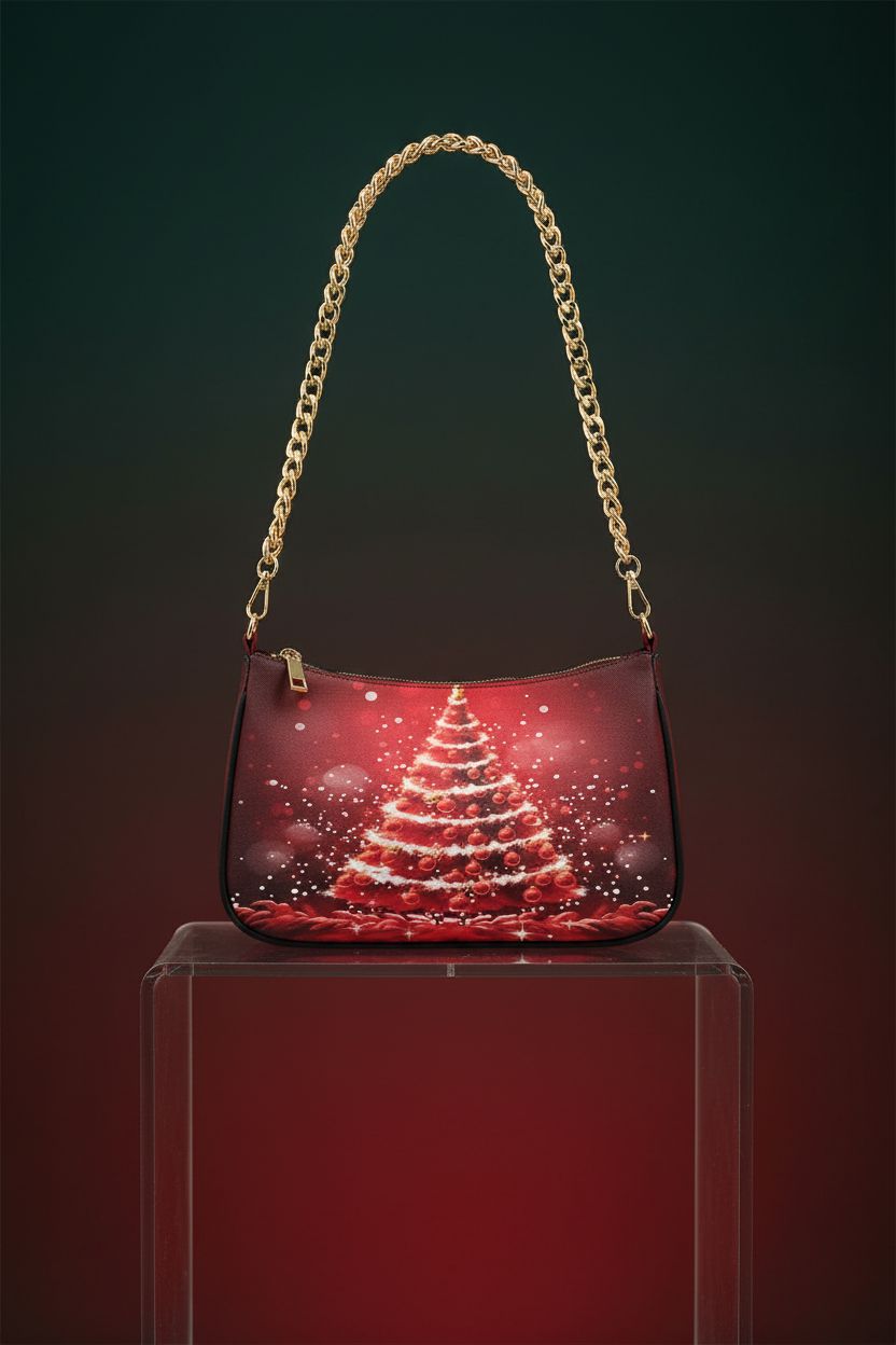 ALAHA red Christmas tree handbag showcasing quality craftsmanship
