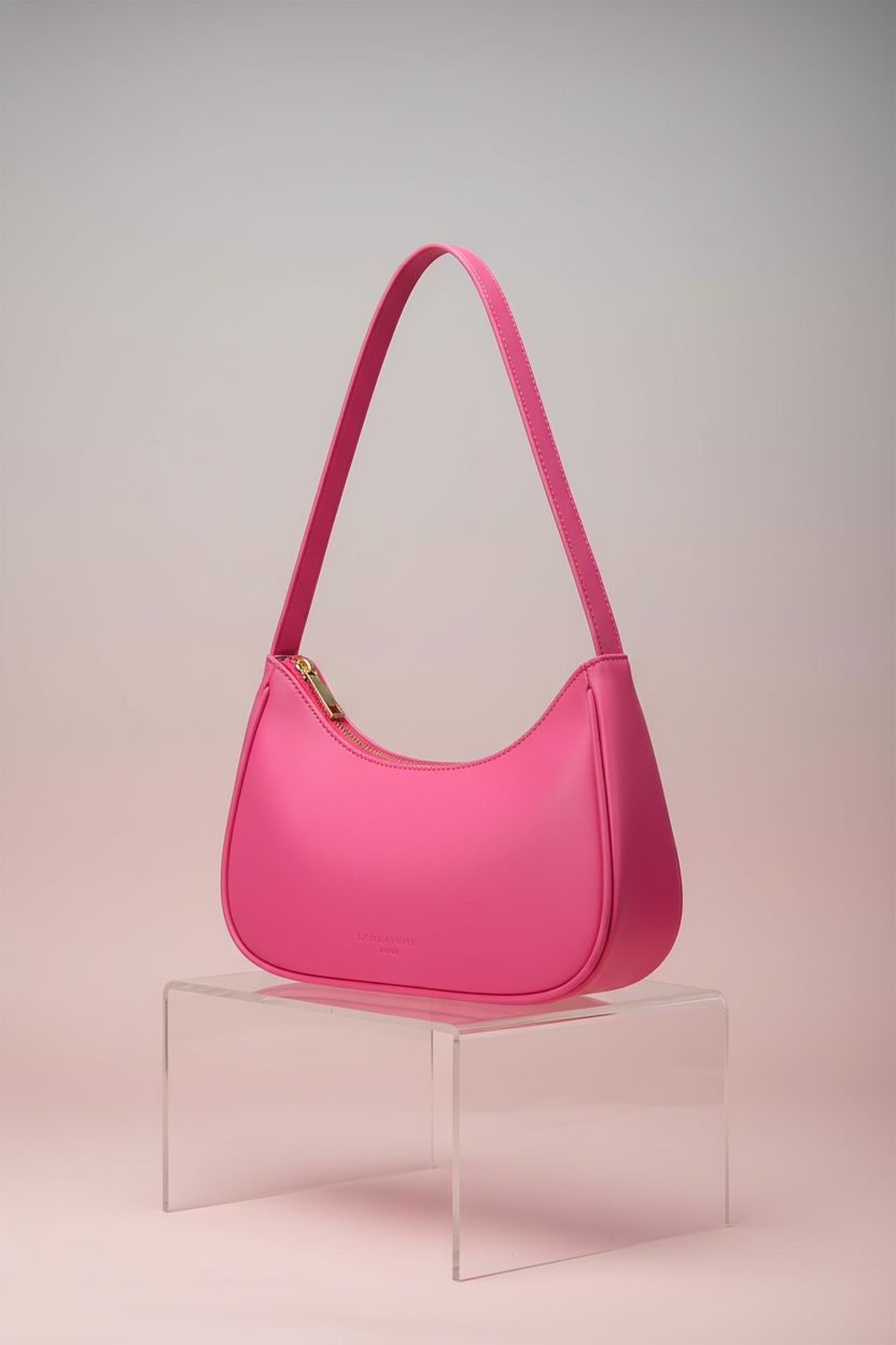 Product shot of Afashor hot pink hobo purse highlighting vegan leather and zipper closure features.