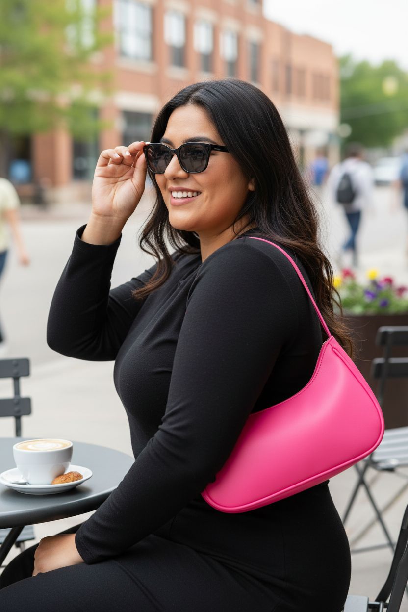 Hot pink hobo purse by Afashor showcased under arm, highlighting its lightweight design and style.
