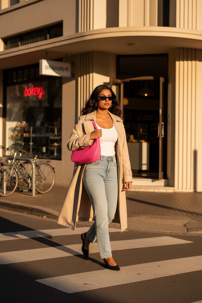 Afashor hot pink 90s hobo bag stands out at a Munich market, complementing casual chic attire.