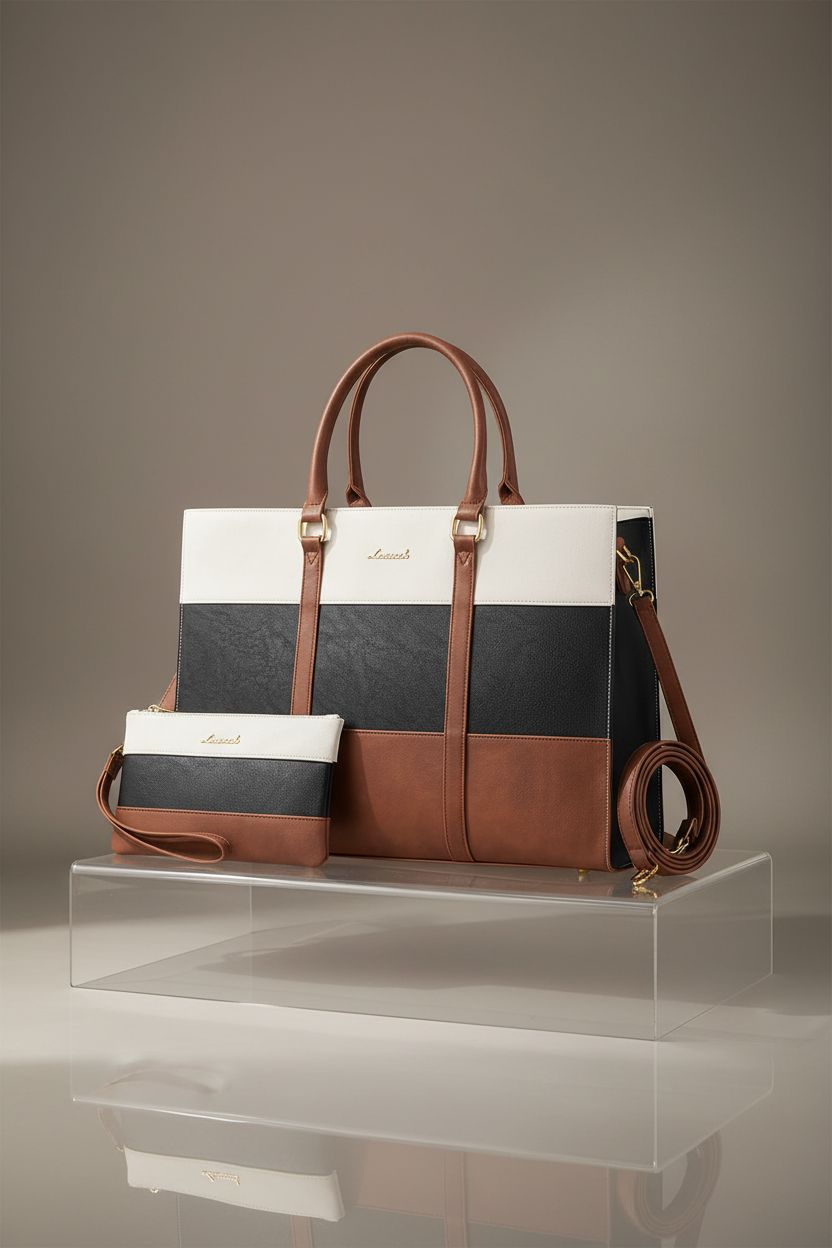 LOVEVOOK laptop purse displayed elegantly with clutch and detachable strap