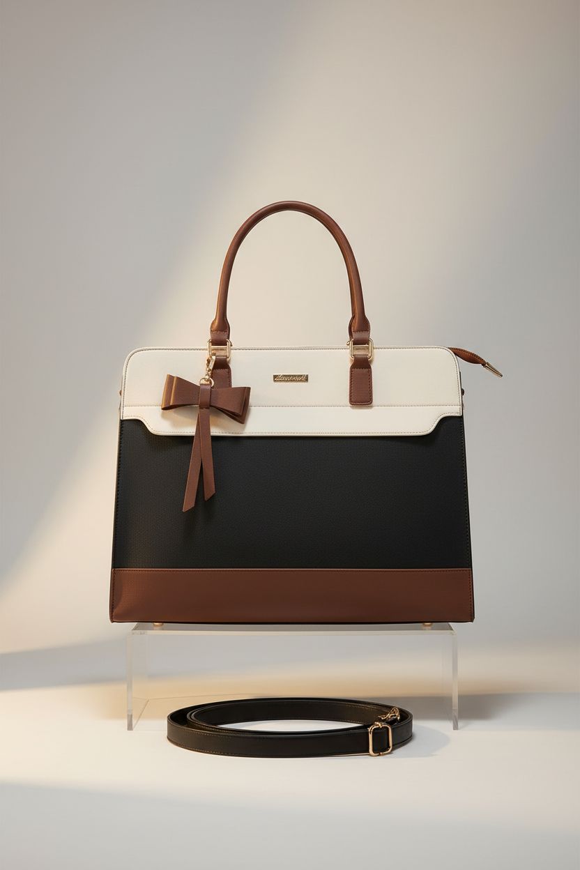 LOVEVOOK Laptop Tote Bag displayed elegantly with a detachable strap on a seamless backdrop.