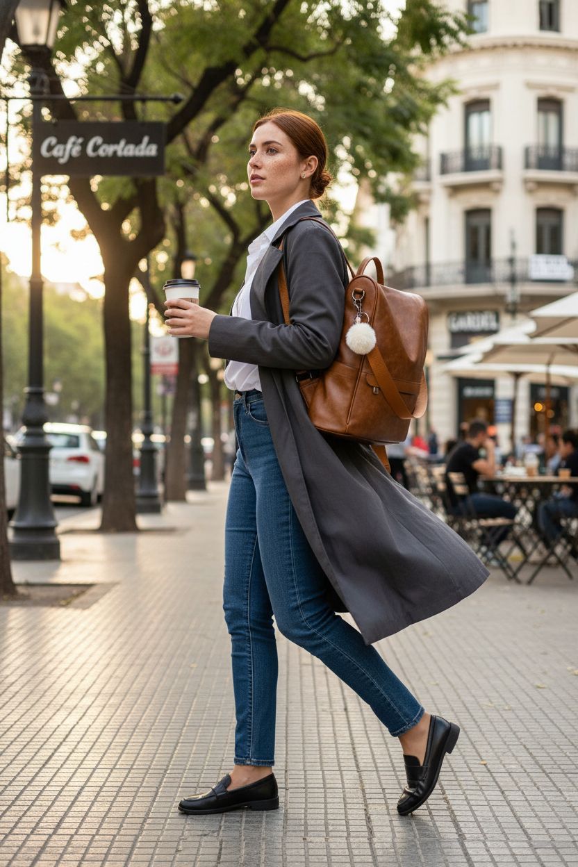 CHERUTY tan PU leather backpack for women, showcasing anti-theft design during a morning commute.