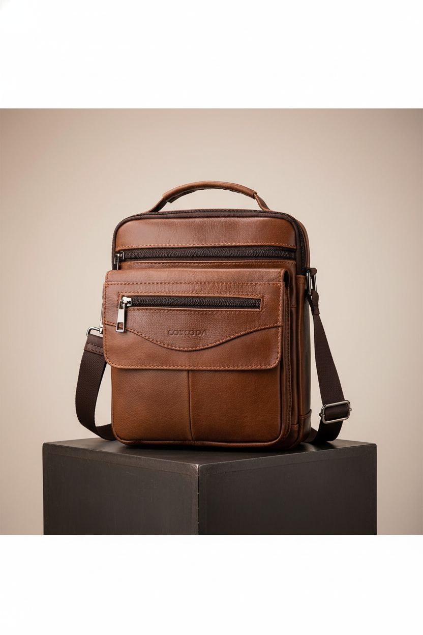 COSCOOA leather man purse showcased in a clean studio, highlighting its fine grain and craftsmanship.