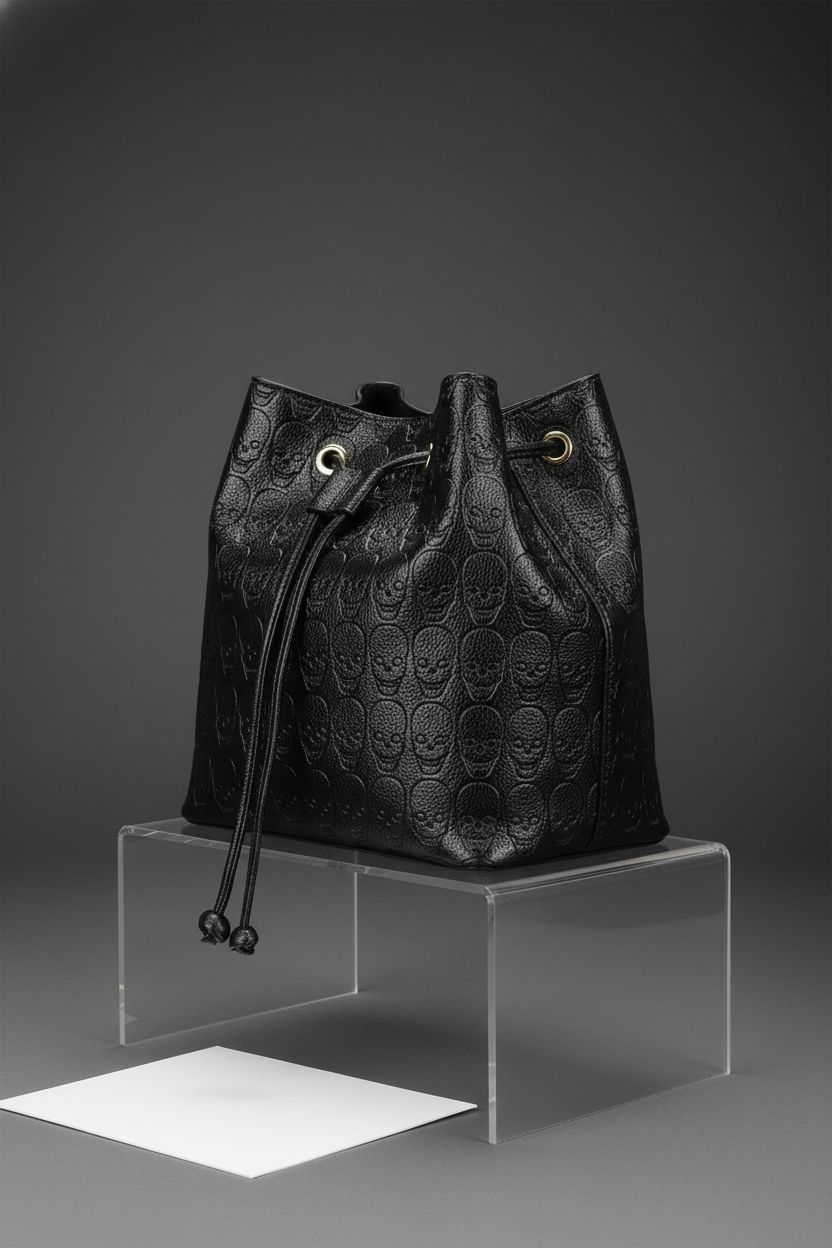Close-up of the MICOM leather skull purse showcasing its quality and details.