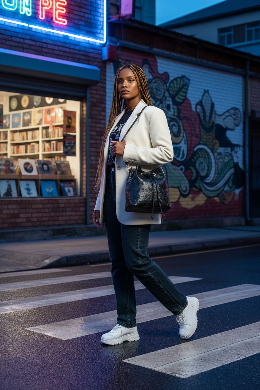 Stylish leather skull purse by MICOM showcased in an artsy urban setting.