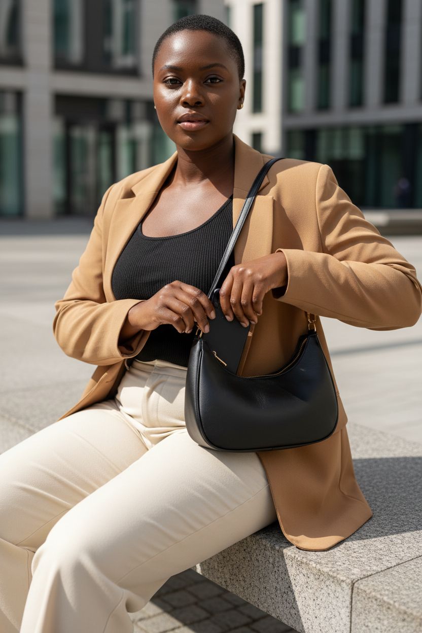 Women's black shoulder bag with vintage gold accents, ideal for office use, by SYXLCYGJ.