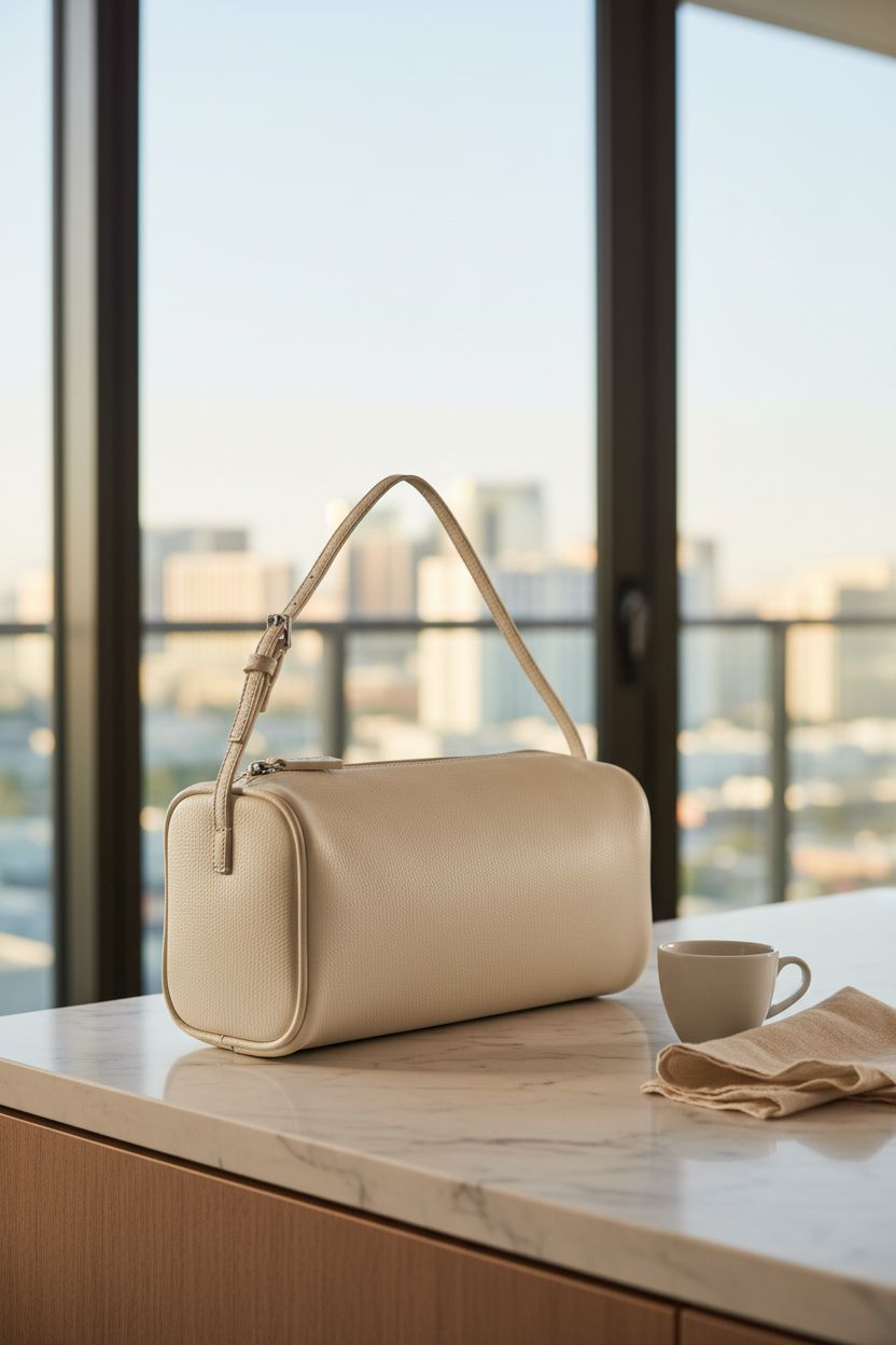 DONNAIN crossbody purse on marble table with morning light ambiance