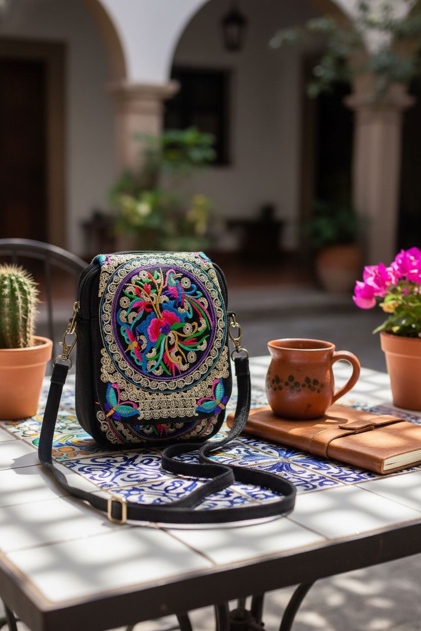 BigBigMe embroidered canvas bag resting on a table with a cozy morning vibe.