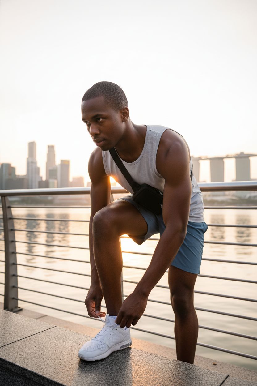 Peicees mini crossbody bag worn stylishly during a morning run, showcasing functionality.