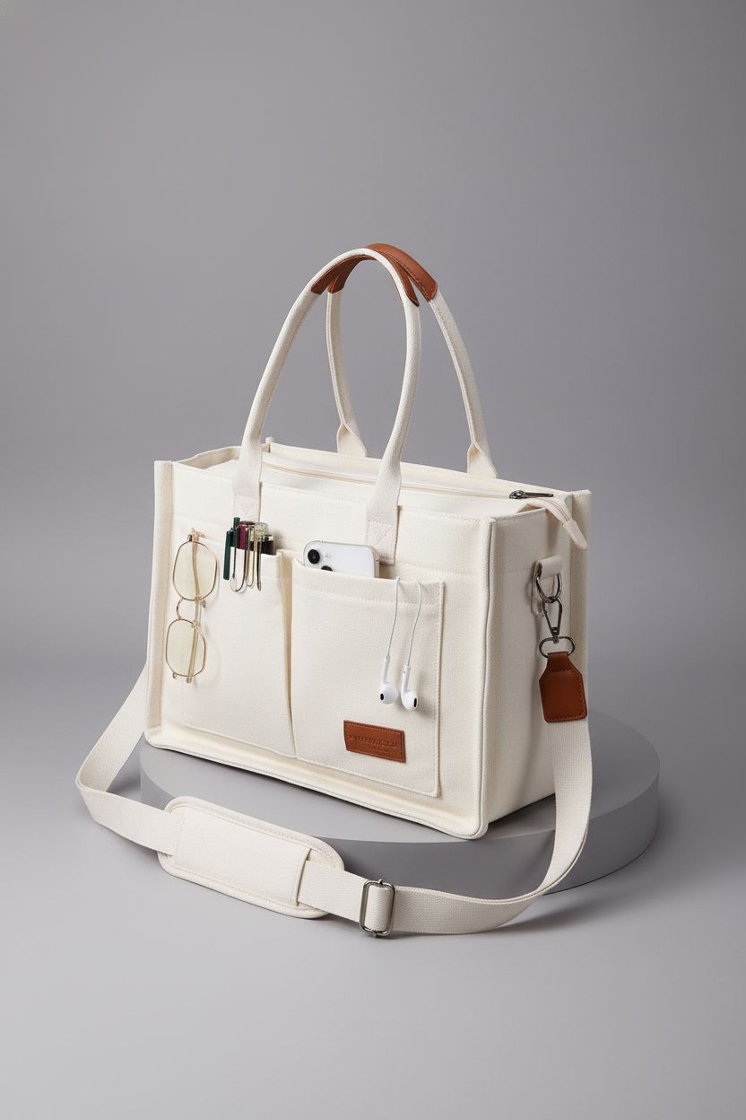 FIORETTO multi compartment purse displayed on a pedestal, highlighting its structured design and compartments