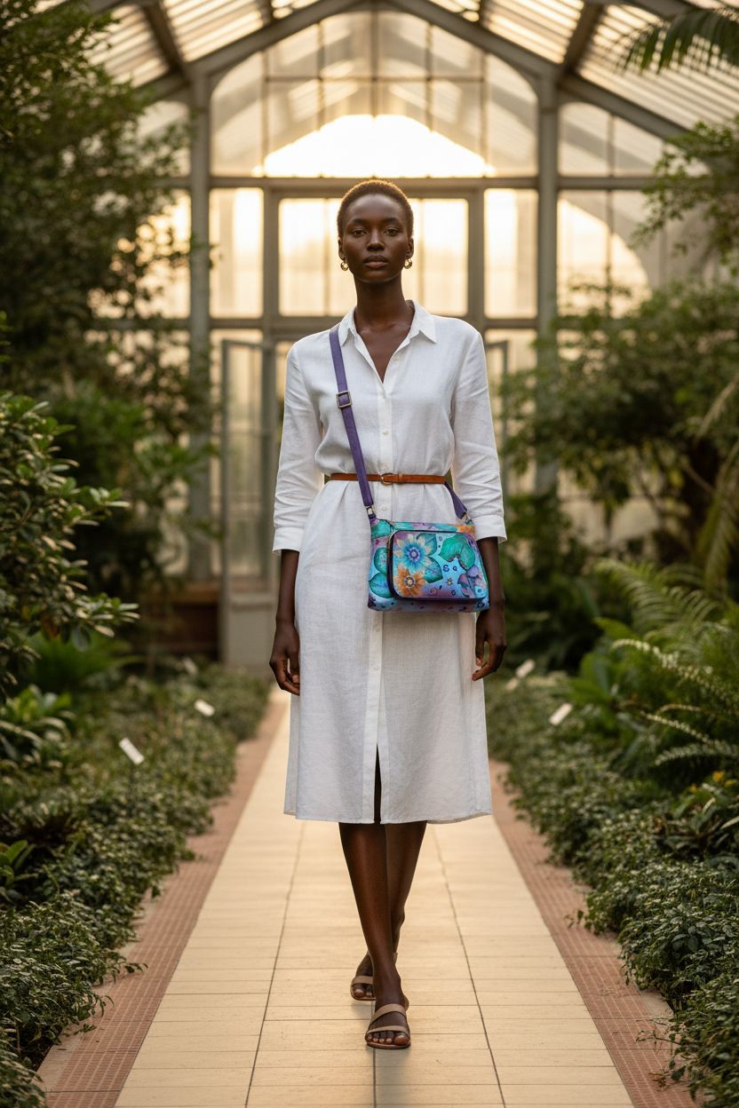 Vibrant Anna by Anuschka painted leather crossbody bag in botanical garden