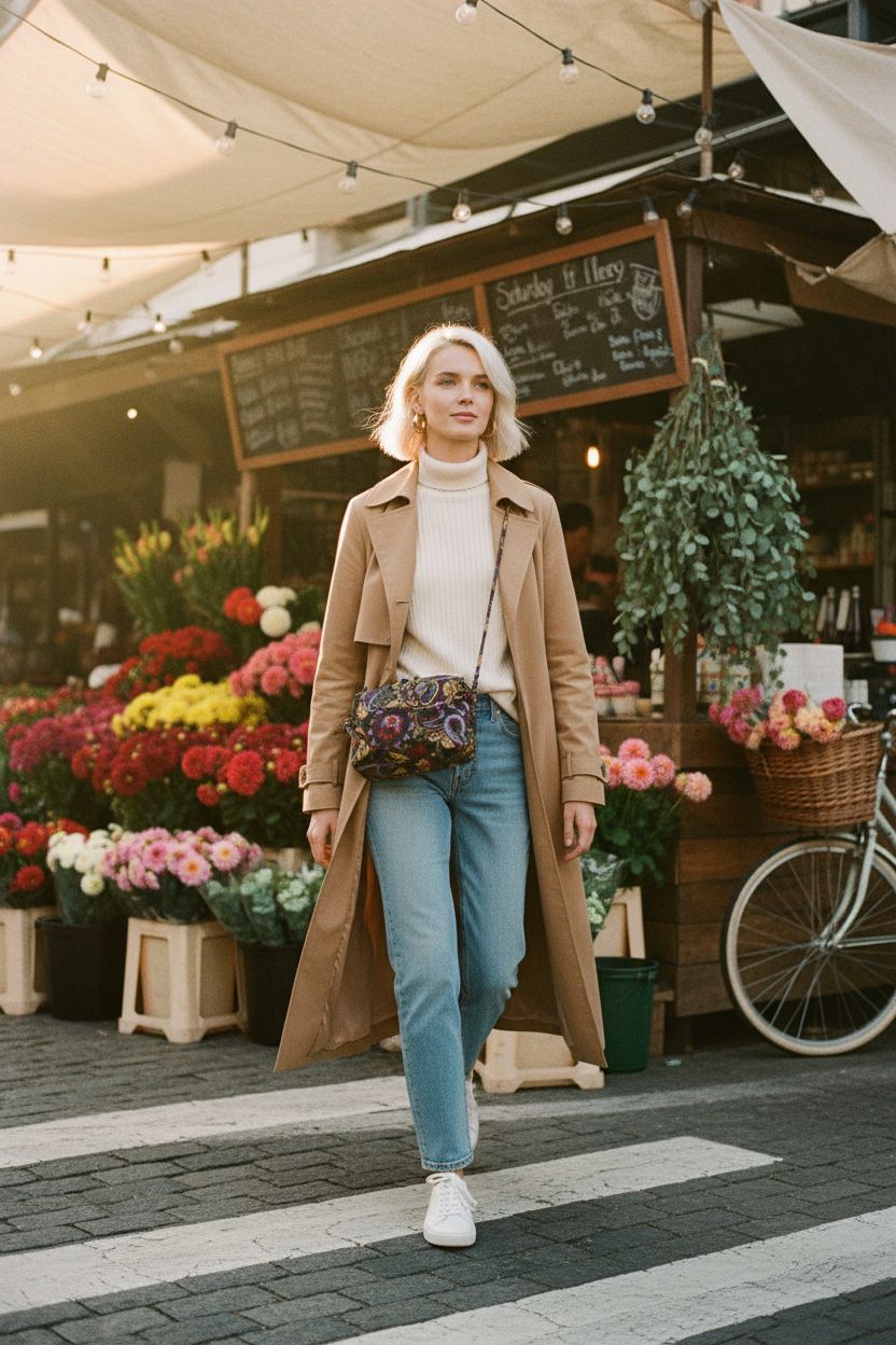 Vera Bradley Midnight Garden paisley purse at a flower market with vibrant background details