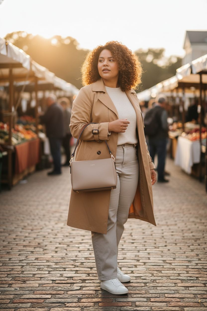 Prasacco brown leather purse handle in a stylish market setting, showcasing its elegance and functionality.