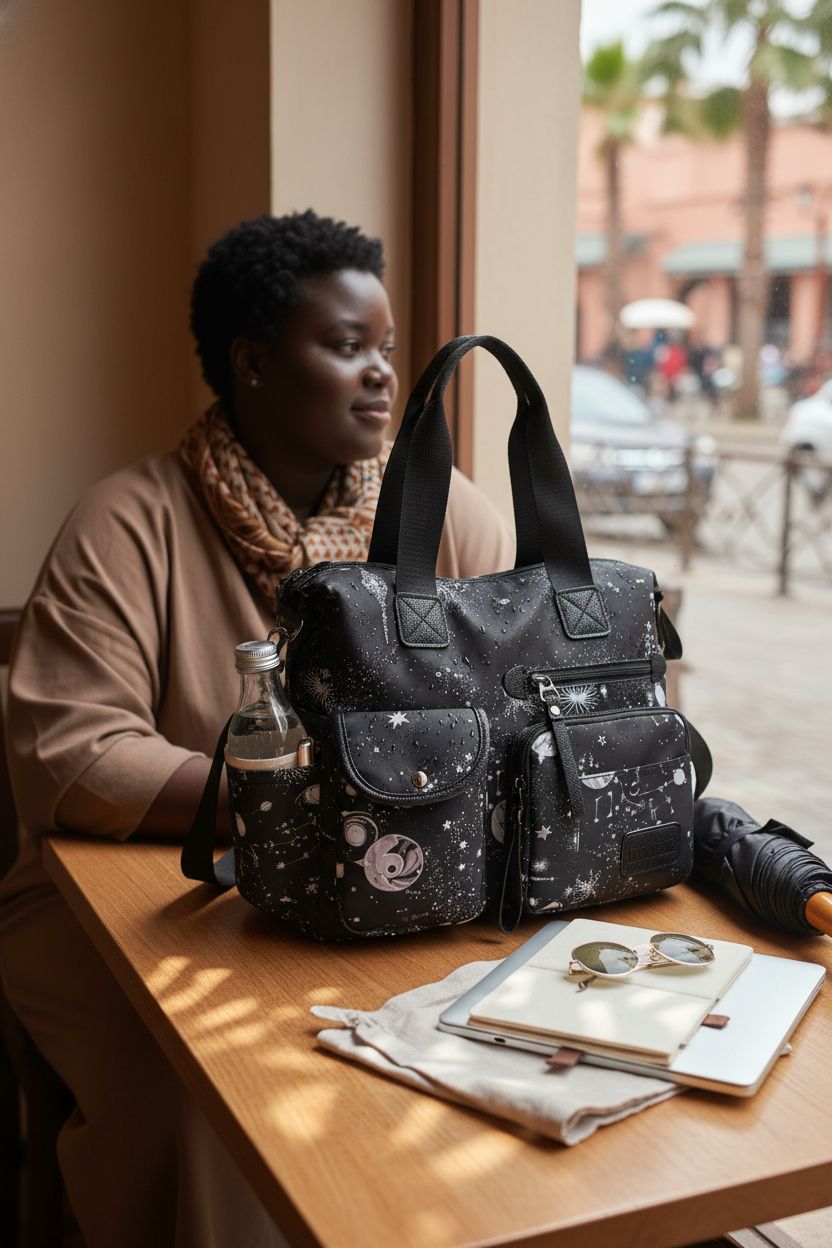 YouNuo waterproof nylon tote resting on a table with personal items, perfect for casual outings.