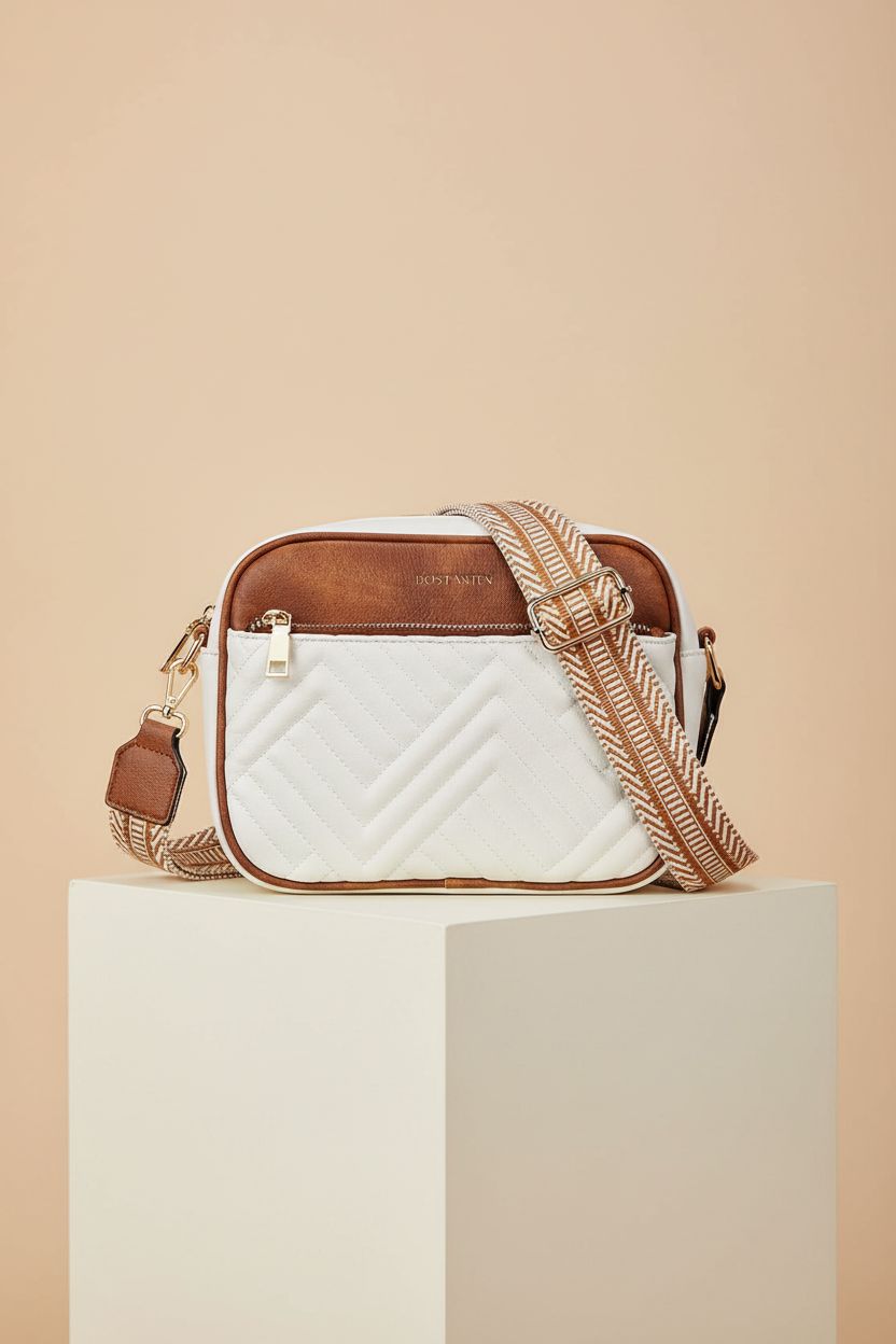 BOSTANTEN quilted crossbody bag showcasing its elegant design and gold hardware.