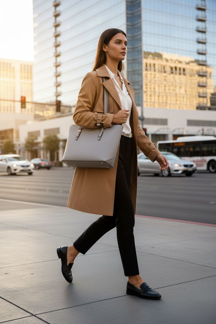 Grey tote handbag with matching wallet by Qiyuer, perfect for work commutes.