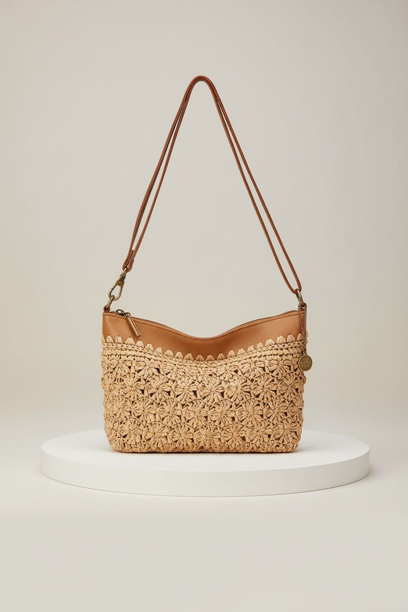 The Sak Lumi Crossbody purse displayed against a neutral backdrop, highlighting its quality and craftsmanship.