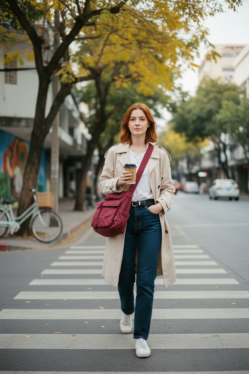 Red canvas crossbody bag by yaucher with outer flap pockets, urban casual style