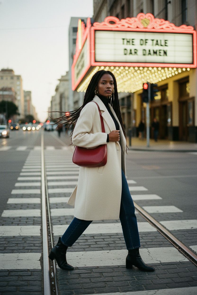 KKXIU red hobo shoulder bag showcased against a vintage theater backdrop, stylish and eye-catching.
