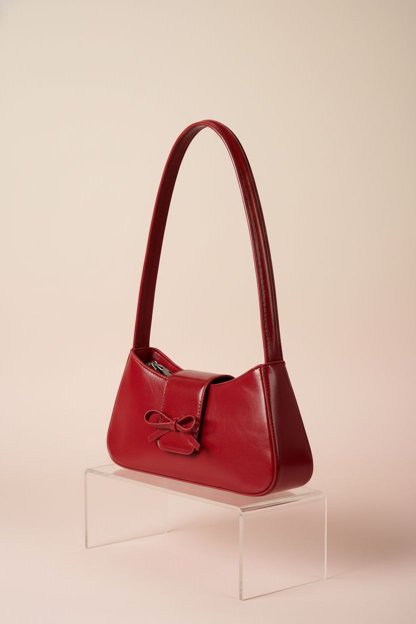 GETERUUV ruby red purse displayed on a clean studio backdrop, highlighting craftsmanship