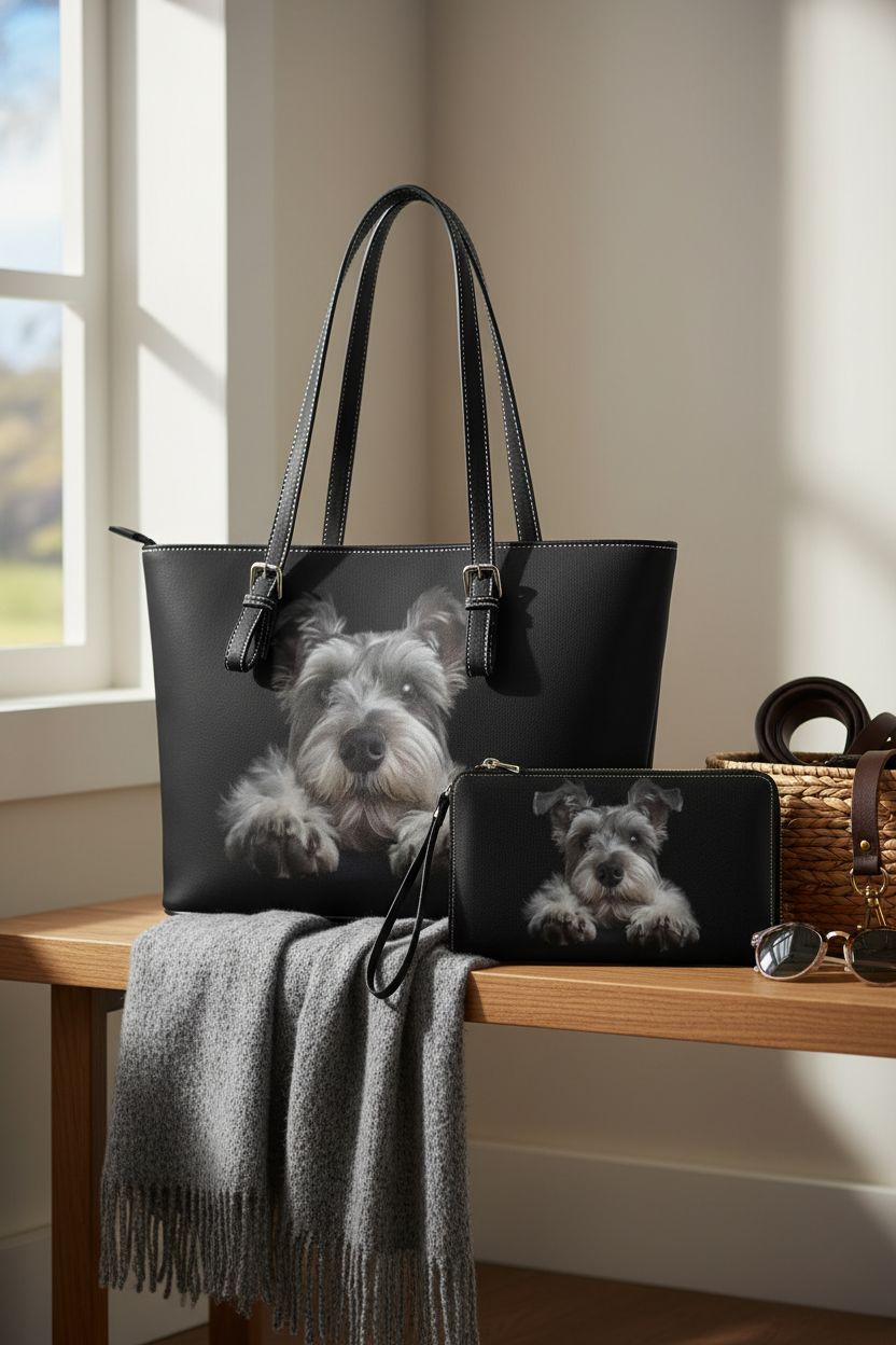 Nittanovaca black tote bag displayed in a cozy home setting, showcasing its style.