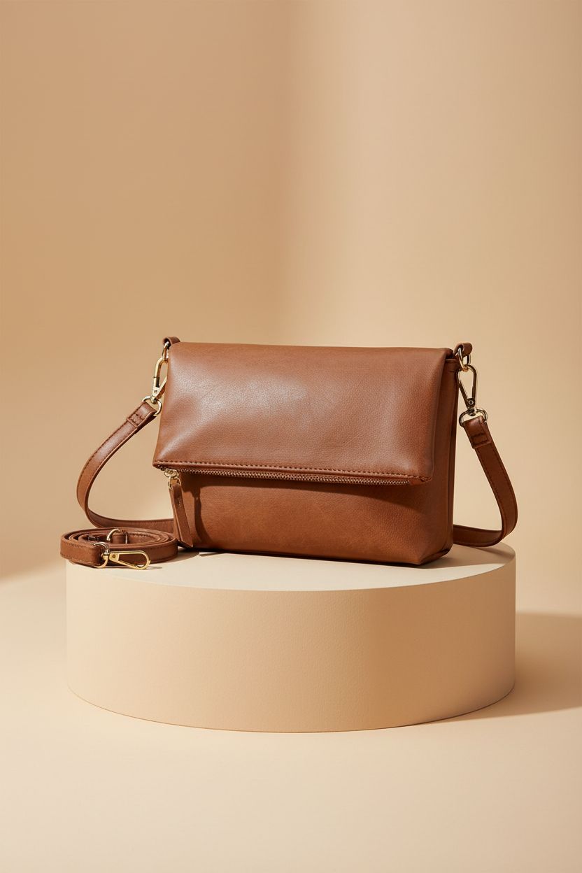 Gladdon small crossbody purse displayed on a tonal plinth in studio.