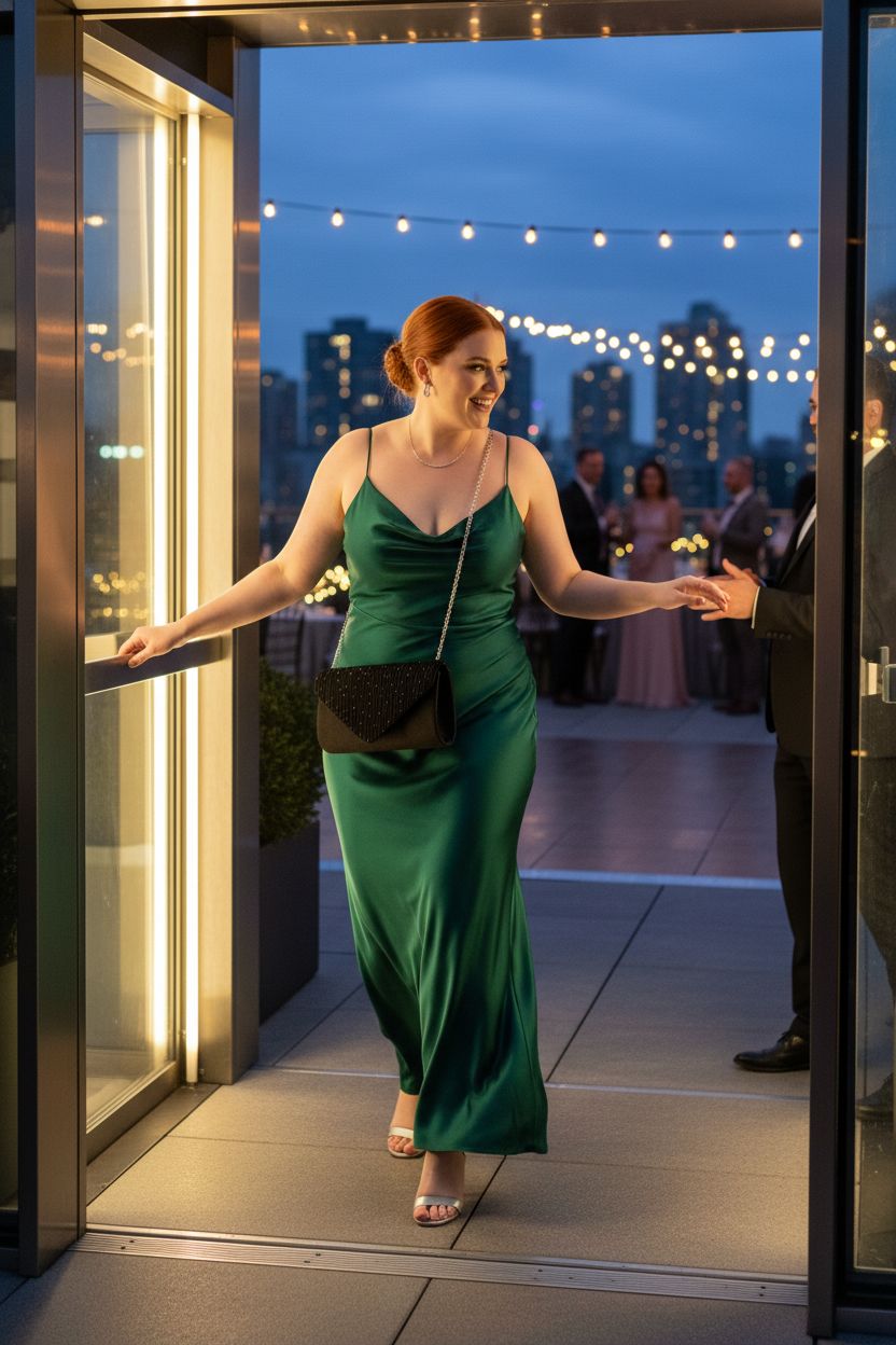 TINDTOP black beaded purse worn crossbody at a romantic rooftop wedding, adding a touch of elegance.
