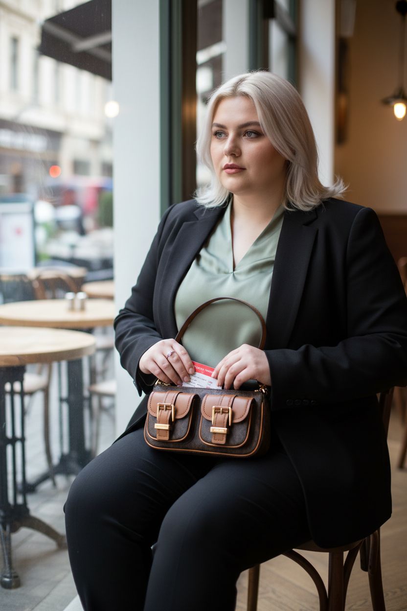 Close-up of Michael Kors small designer bag showcasing its gold hardware and buckle pocket.