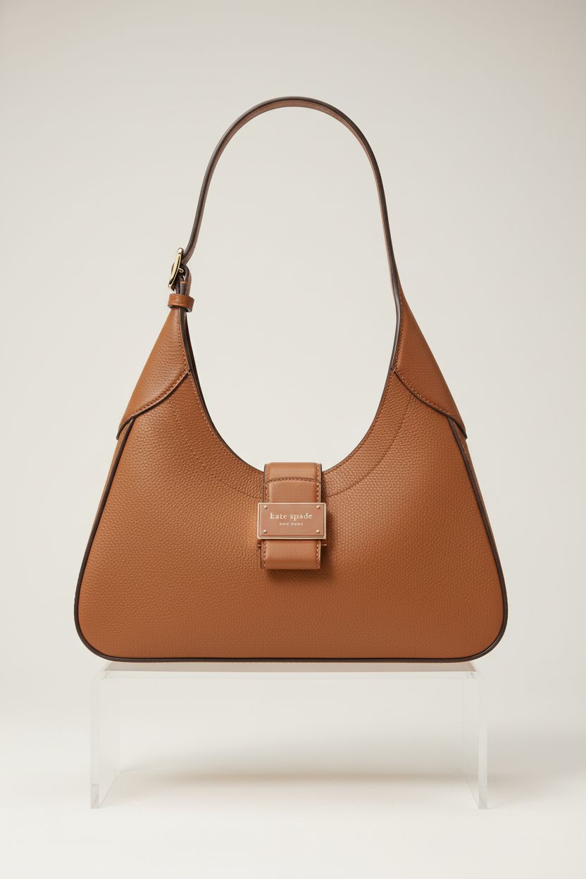 kate spade new york small leather shoulder bag showcased on a minimal display, highlighting its craftsmanship.