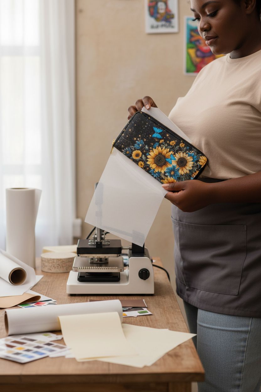 Limitronix sublimation purse in the hands of a creator, showcasing PU leather texture.