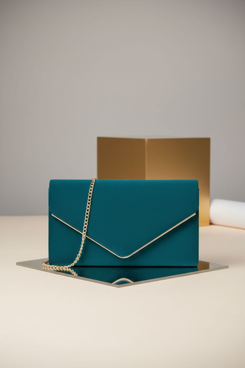 Dasein teal velvet evening clutch showcased on a sleek studio background for product display