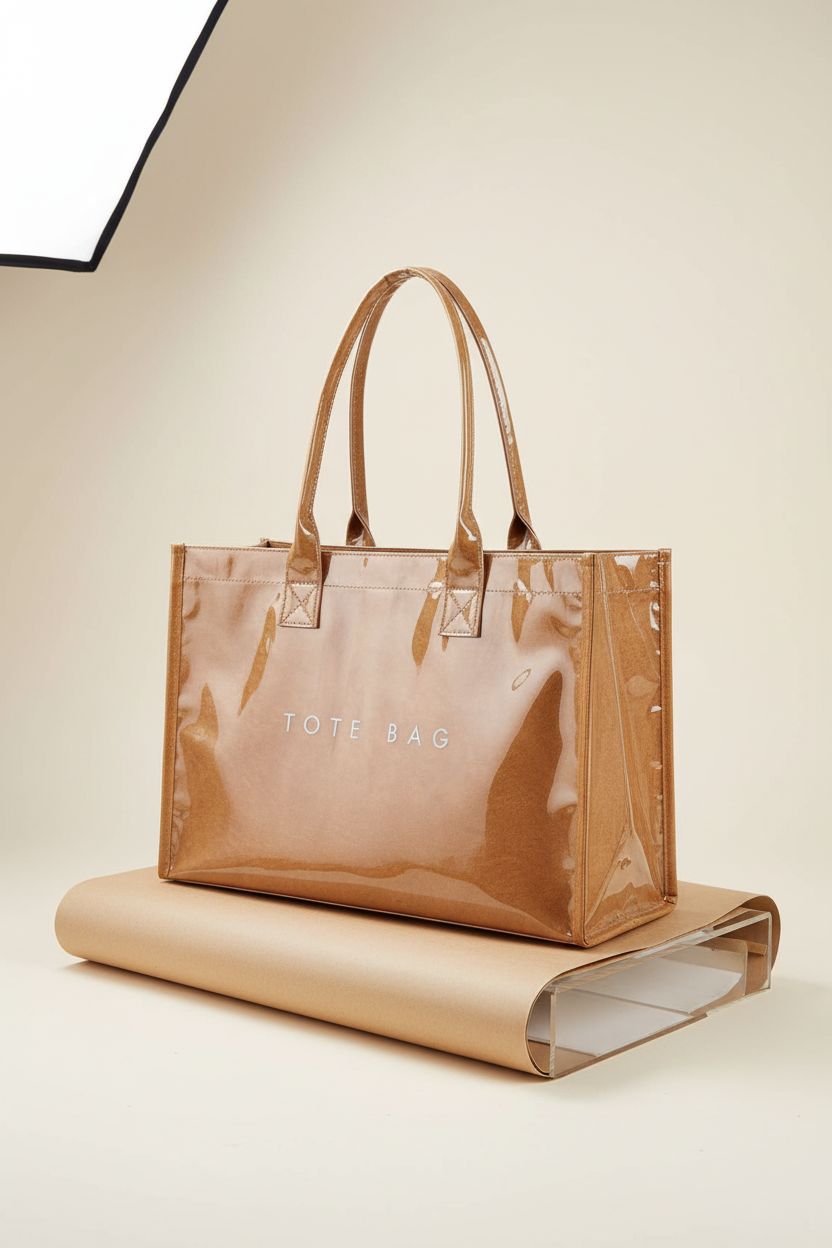 Close-up of KALIDI PVC tote bag highlighting its craftsmanship and glossy finish