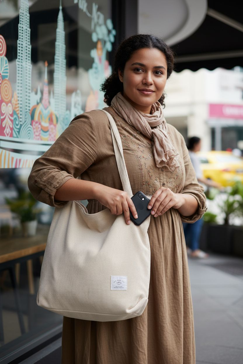 KALIDI corduroy tote bag with zipper, perfect for urban outings and organization