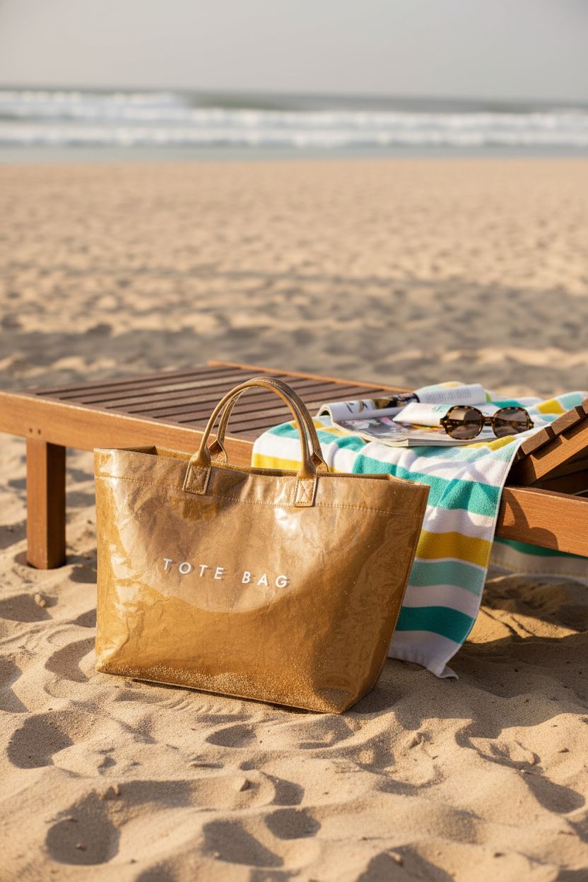MINGRI Large tote bag on beachside lounge chair, perfect for summer outings and beach trips