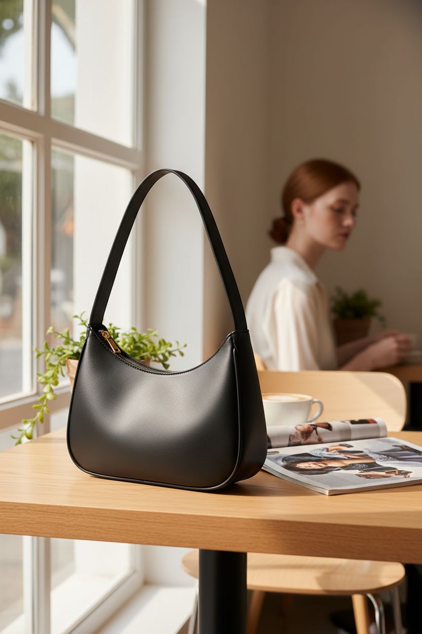 CYHTWSDJ compact hobo purse in a serene coffee nook, surrounded by greenery