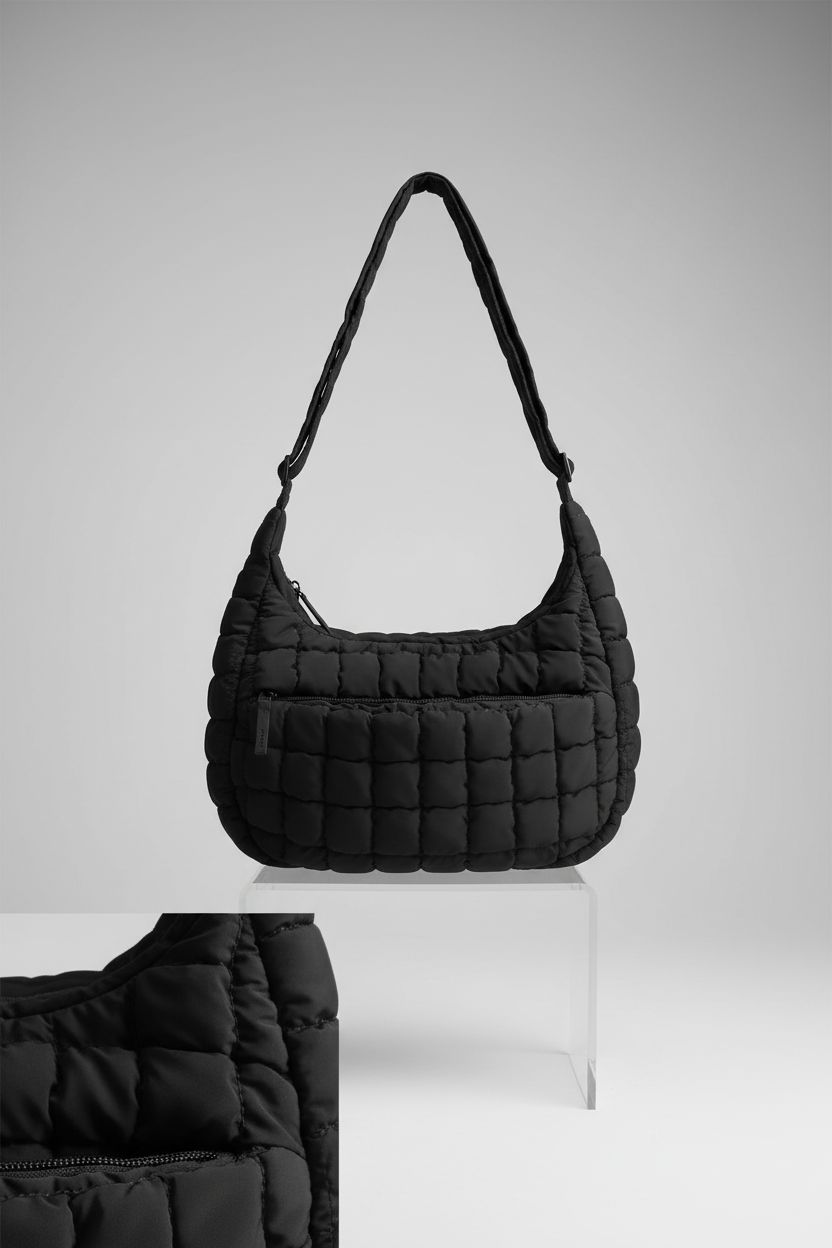 BAGSMART quilted puffy crossbody bag elegantly displayed in a studio setting, showcasing its quality and design