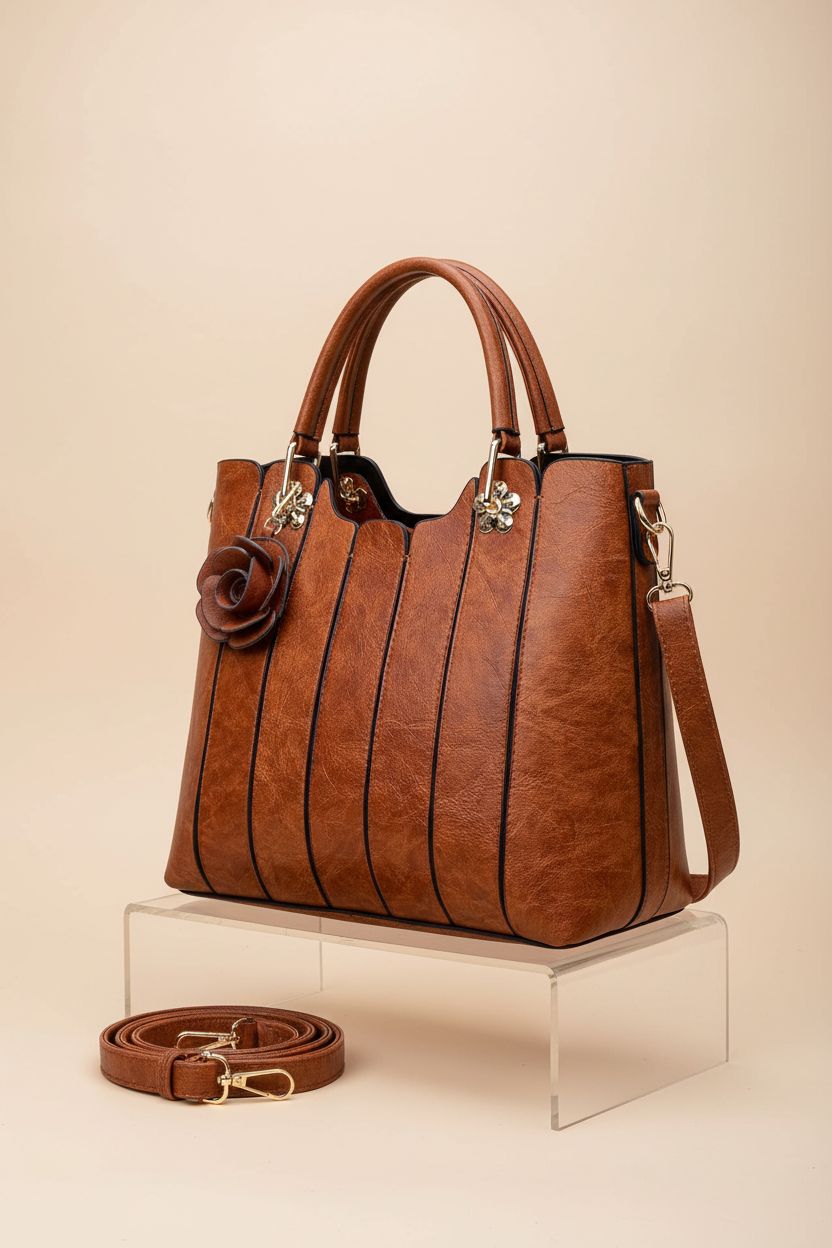 rofozzi vegan leather handbag on a clean set, highlighting its elegant design