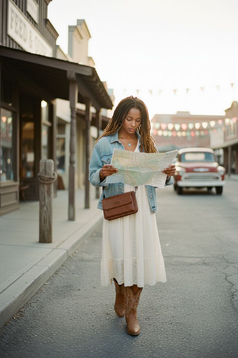 Brown Wrangler crossbody purse showcased in a vibrant rodeo setting.