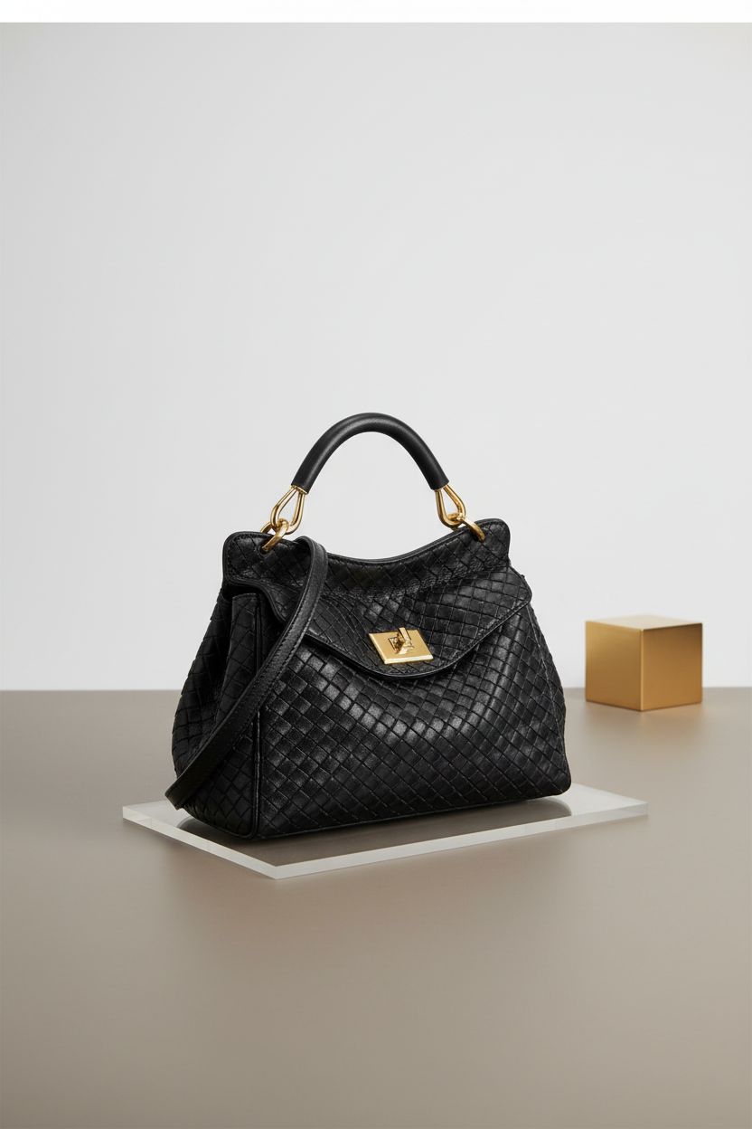 Close-up of JW PEI Women's Lucia Classic Top Handle Woven Bag showcasing fine craftsmanship