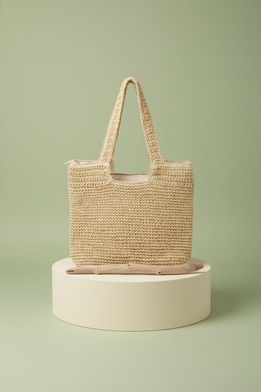 GOLDTIMO summer handbag displayed on a minimalist background, highlighting its craftsmanship and straw material.