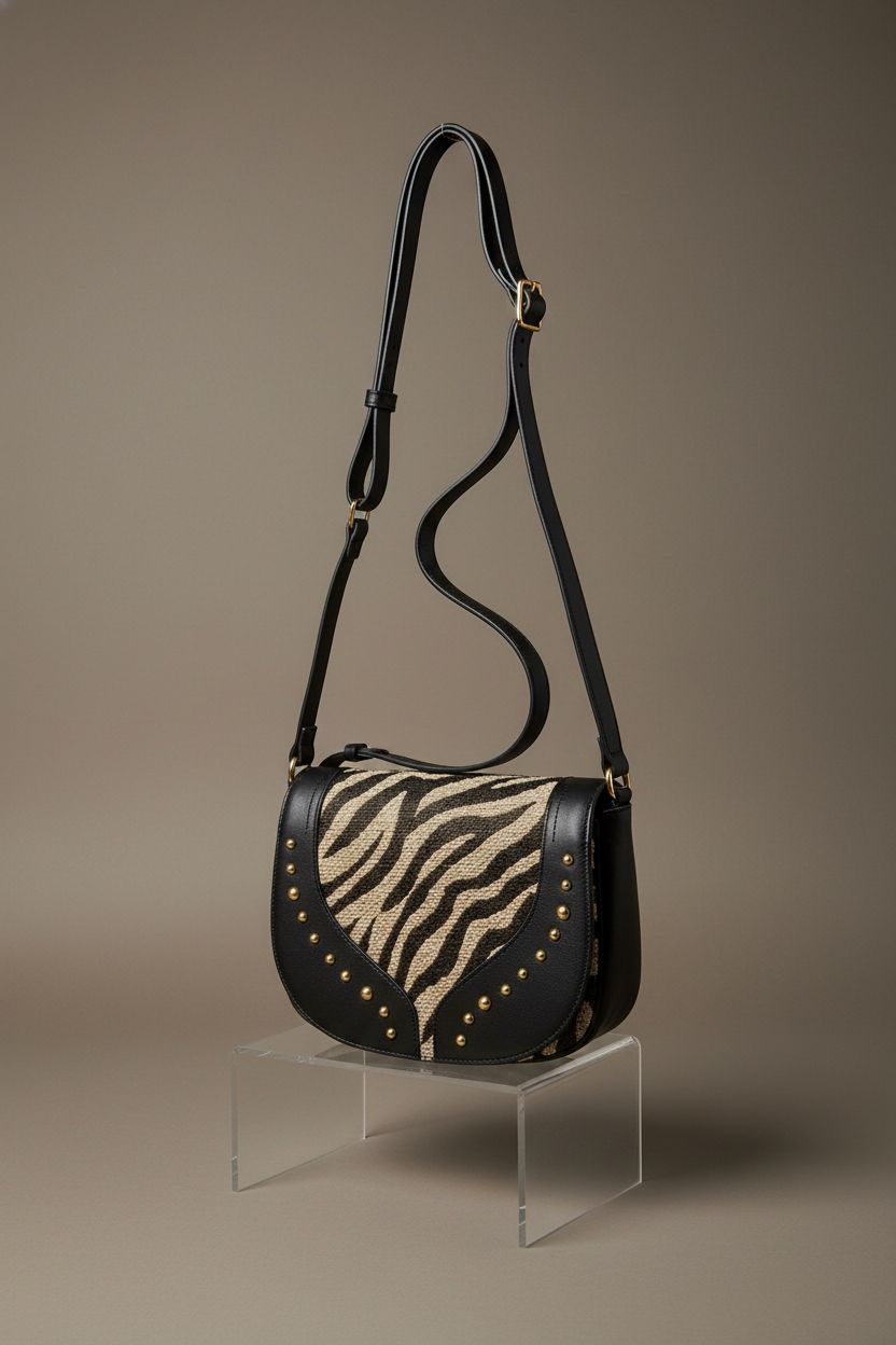 Close-up of Jessica Simpson zebra bag highlighting its craftsmanship and design.
