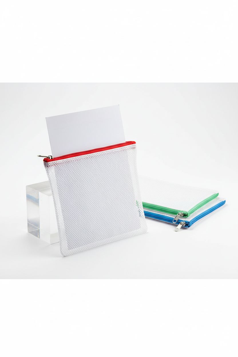 Single JARLINK A4 zipper pouch on a studio background, displaying its mesh material and size options.