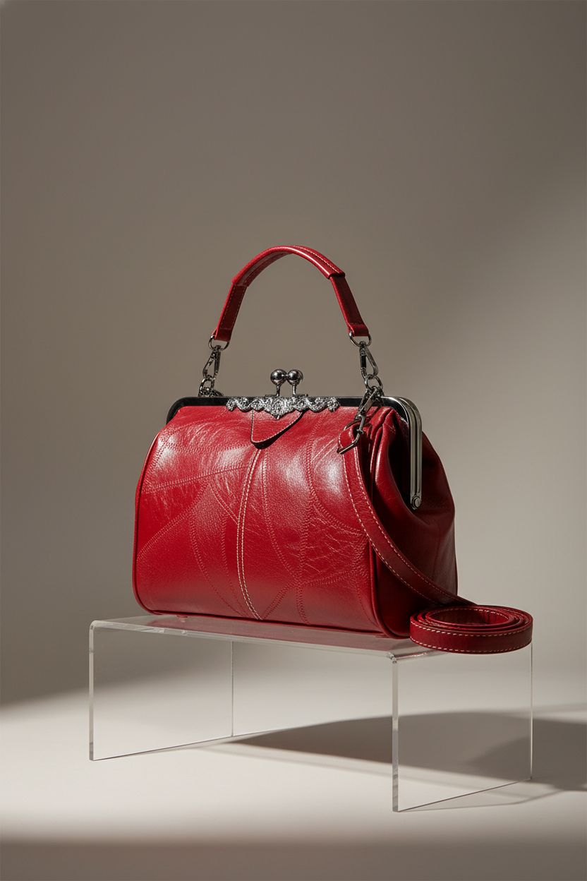 Product shot of Wivmypog wine-red handbag, showcasing structured design and quality leather.